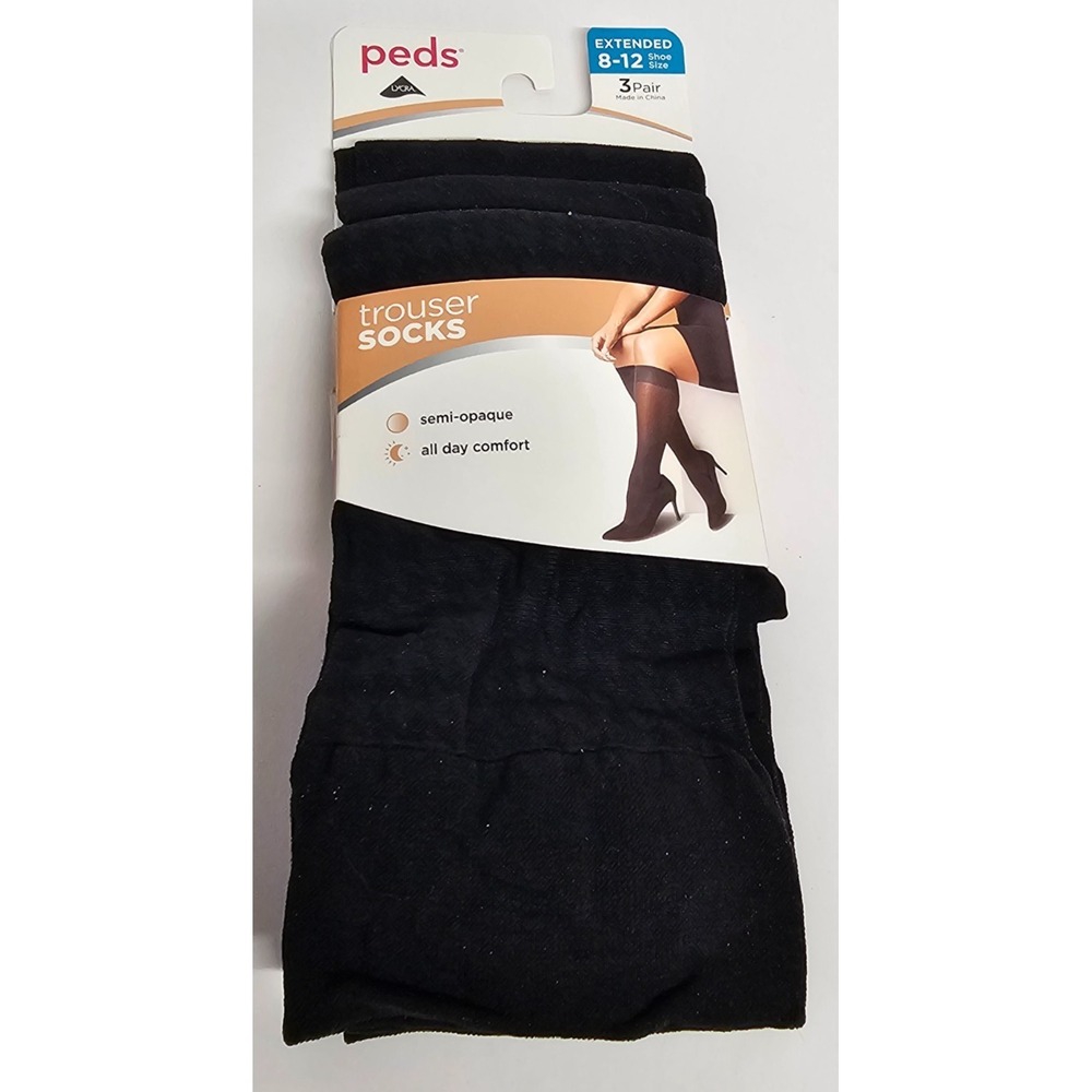 New in package peds trouser socks 3 pairs black semi-opaque size 8-12 shoe size